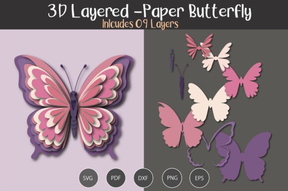 3D Layered Paper Butterfly: A Playful 3D SVG for Kids Crafts Branding
