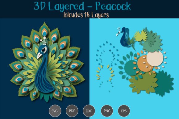 3D Layered Peacock SVG for Creative Sellers and Digital Product Makers