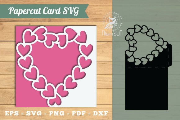 3D SVG Heart Papercut Card Template for Invites