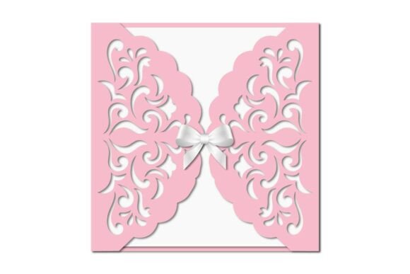 Elegant 3D SVG Damask Gate Fold Cut Out Square Card for Business Branding