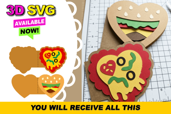 Fast Food Lovers Heart Cards 3D SVG: A Fun, Versatile Design for Birthday Merch and Digital Sellers