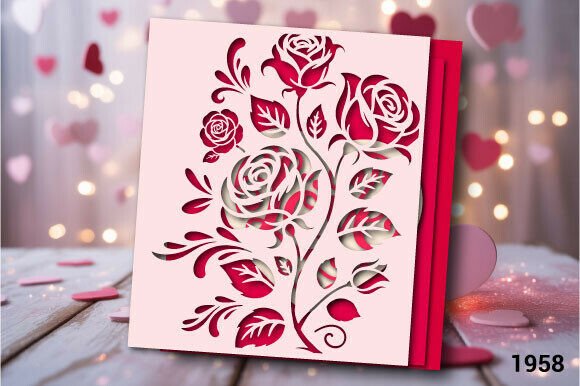 Floral Rose Valentine Card SVG Layer1958 – A 3D SVG for Valentine’s Day Sellers