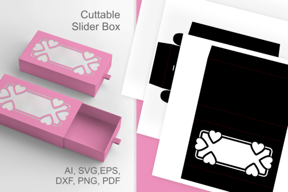Frame with Hearts Wide Window Drawer Box 3D SVG