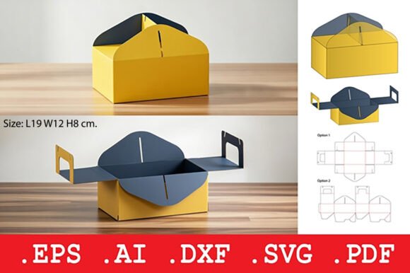 Gable Handle Pastry Gift Box Dieline: 3D SVG Objects