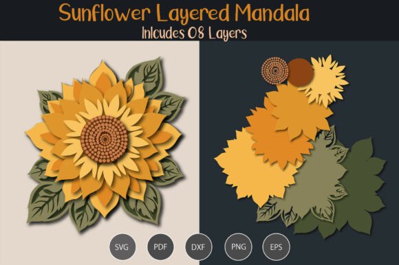 Sunflower Layered Mandala 3D SVG for Flowers